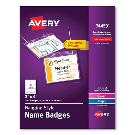 Avery Dennison Clear Hanging, Name Badge, PK100 74459